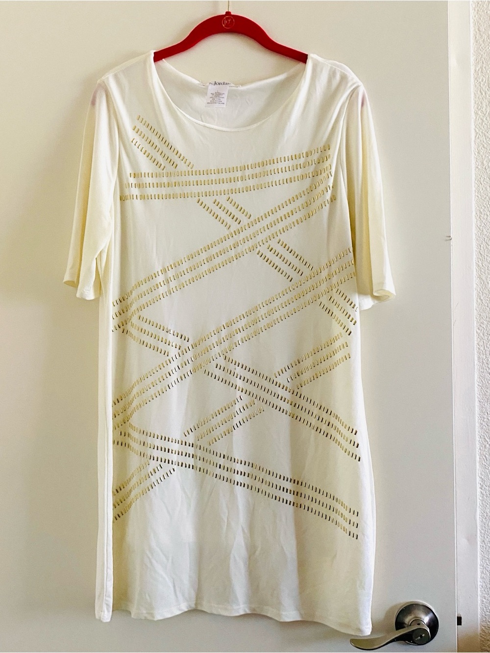 Women's (L) Cream Tunic Top with Gold Stripe By K.Jordan